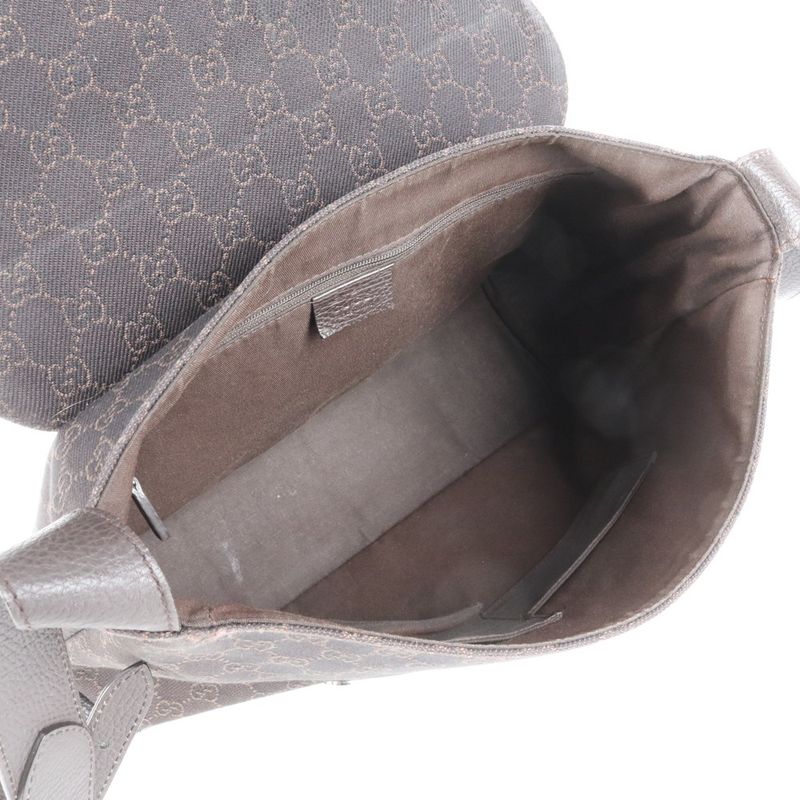 Gucci GG Canvas Leather Shoulder Bag Crossbody Messenger Brown