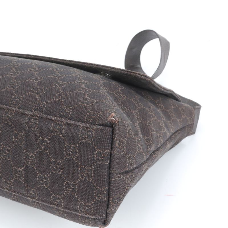Gucci GG Canvas Leather Shoulder Bag Crossbody Messenger Brown