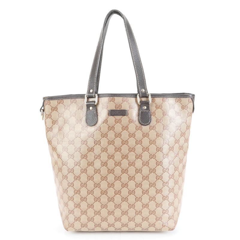 Gucci GG Crystal Leather Tote Shoulder Hand Brown A4 Eee