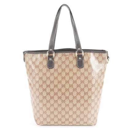 Gucci GG Crystal Leather Tote Shoulder Hand Brown A4 Eee