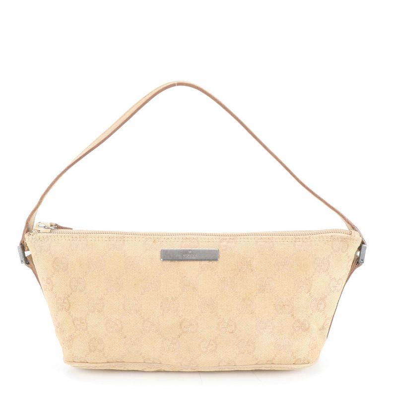Gucci GG Canvas Beige Leather Shoulder Bag Hand Pouch