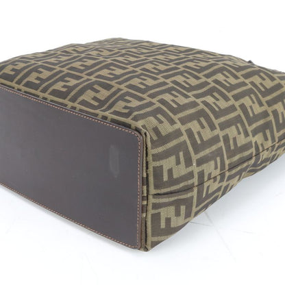 Fendi Zucca Leather Nylon Tote Shoulder Business Commuting Brown A4