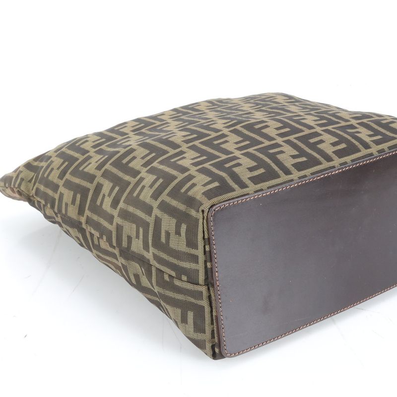 Fendi Zucca Leather Nylon Tote Shoulder Business Commuting Brown A4