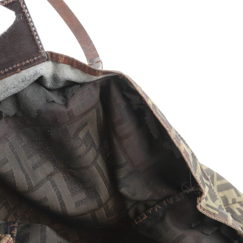 Fendi Zucca Leather Nylon Tote Shoulder Business Commuting Brown A4