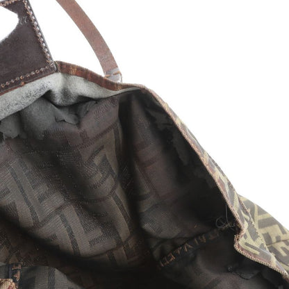 Fendi Zucca Leather Nylon Tote Shoulder Business Commuting Brown A4