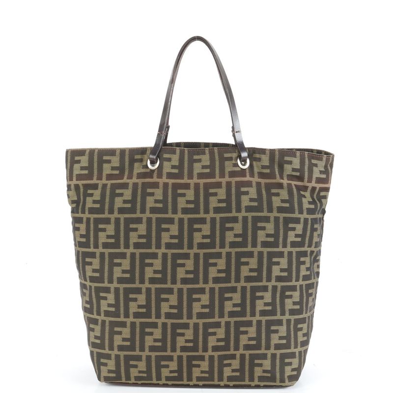 Fendi Zucca Leather Nylon Tote Shoulder Business Commuting Brown A4