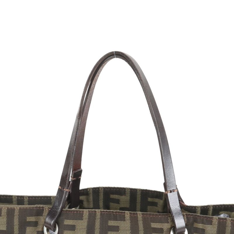 Fendi Zucca Leather Nylon Tote Shoulder Business Commuting Brown A4