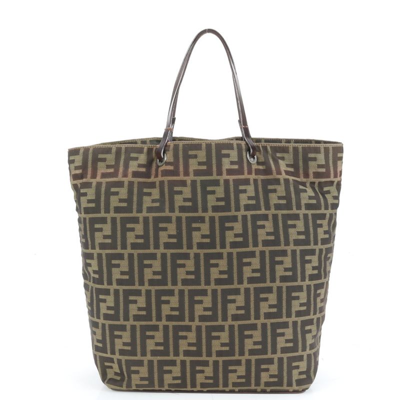 Fendi Zucca Leather Nylon Tote Shoulder Business Commuting Brown A4