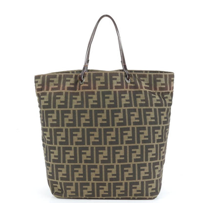 Fendi Zucca Leather Nylon Tote Shoulder Business Commuting Brown A4