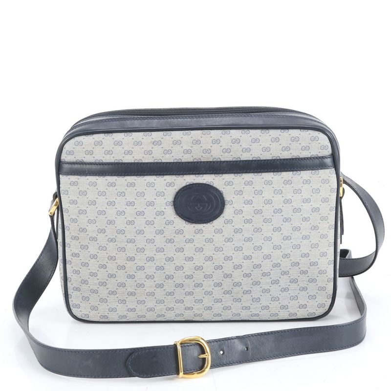Gucci Vintage Micro GG 001 86 Leather Shoulder Bag Crossbody Navy