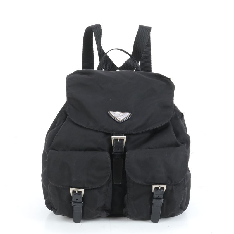 Prada Tessuto Nylon Triangle Logo Leather Backpack