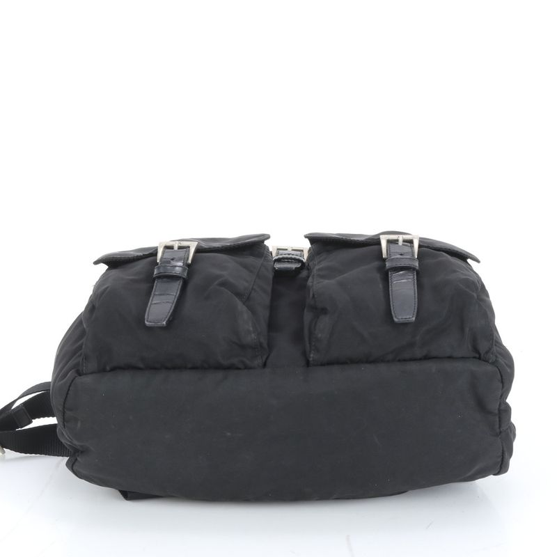 Prada Tessuto Nylon Triangle Logo Leather Backpack