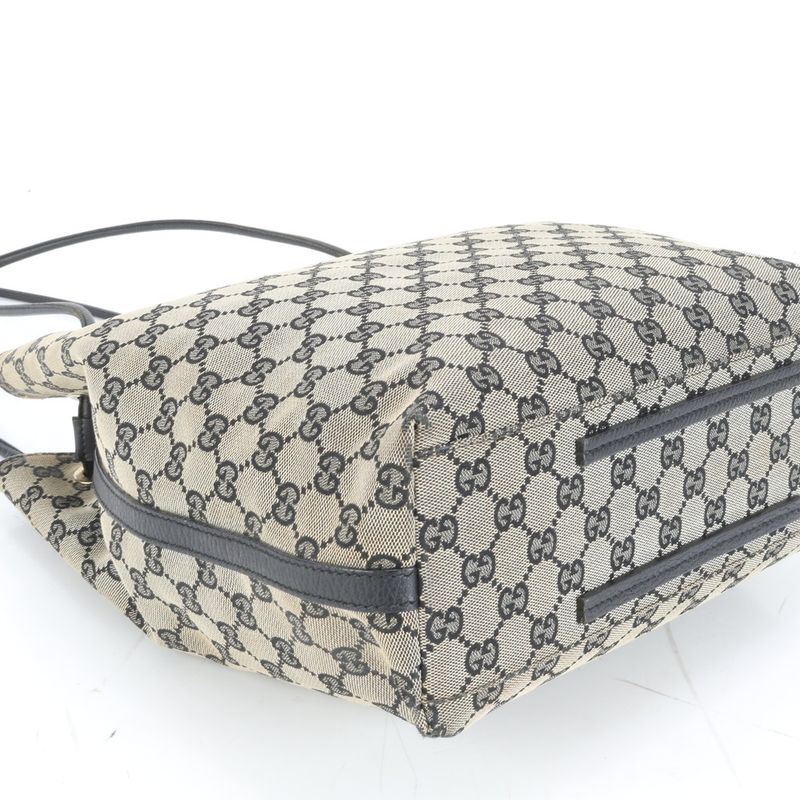 Gucci GG Canvas Leather Tote Shoulder Hand Black