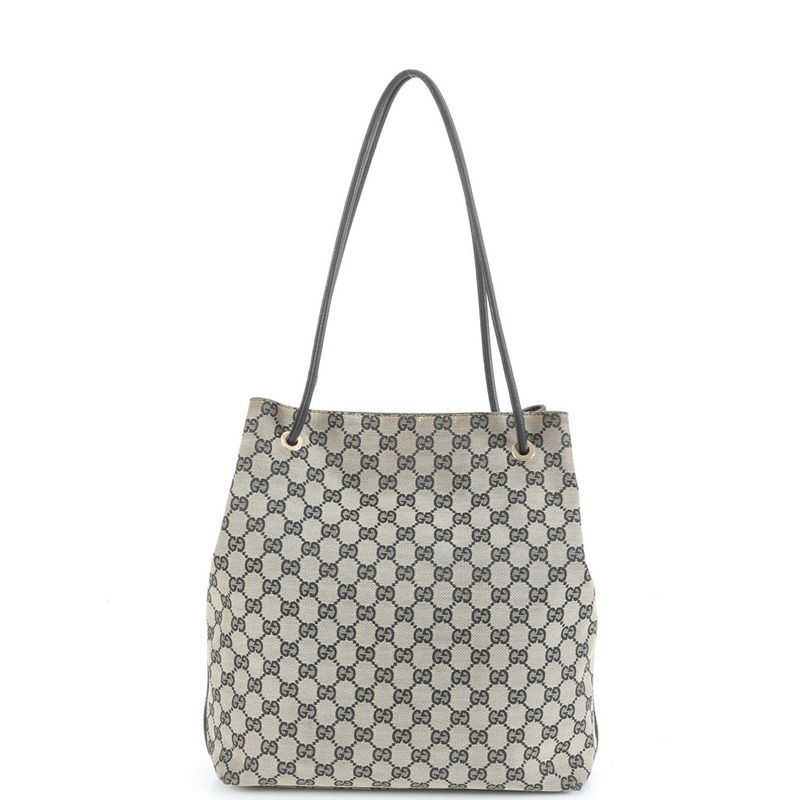 Gucci GG Canvas Leather Tote Shoulder Hand Black