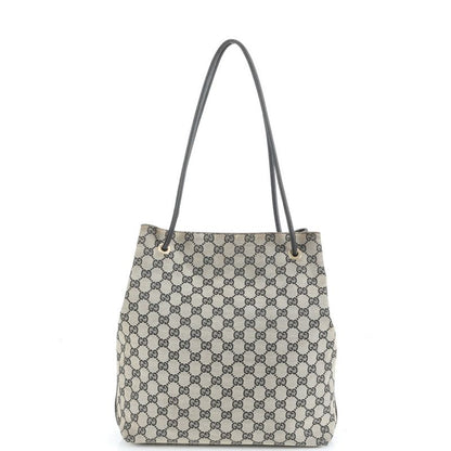 Gucci GG Canvas Leather Tote Shoulder Hand Black