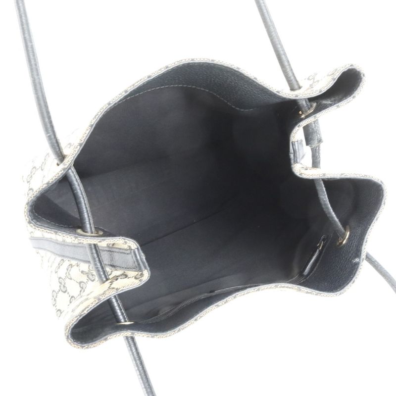 Gucci GG Canvas Leather Tote Shoulder Hand Black