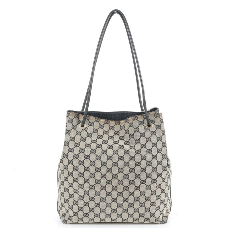 Gucci GG Canvas Leather Tote Shoulder Hand Black