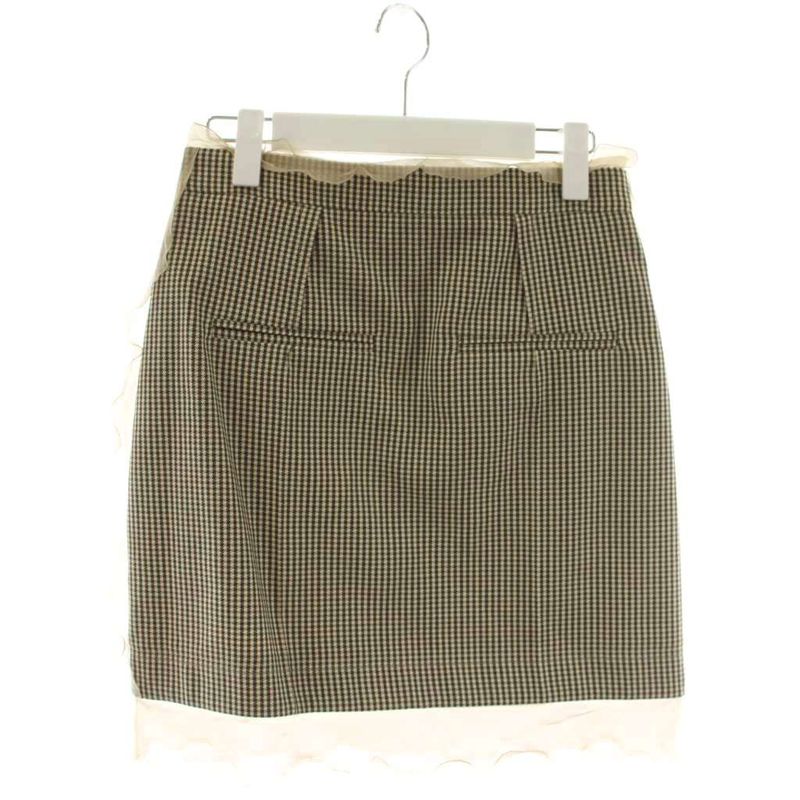Fendi Tight Skirt Mini Length All Over Pattern Frill Wool 38 Beige