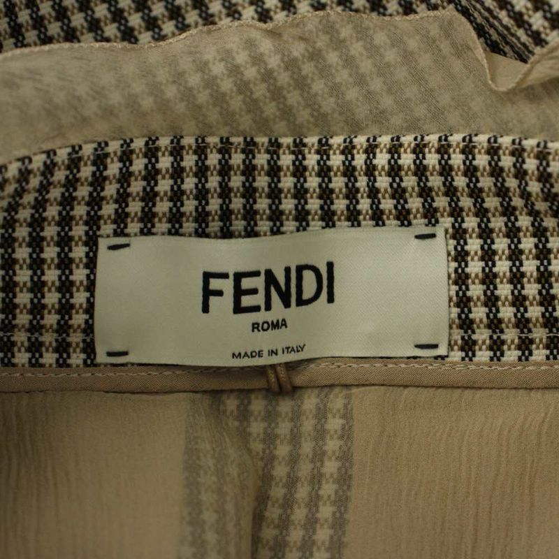 Fendi Tight Skirt Mini Length All Over Pattern Frill Wool 38 Beige