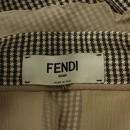 Fendi Tight Skirt Mini Length All Over Pattern Frill Wool 38 Beige