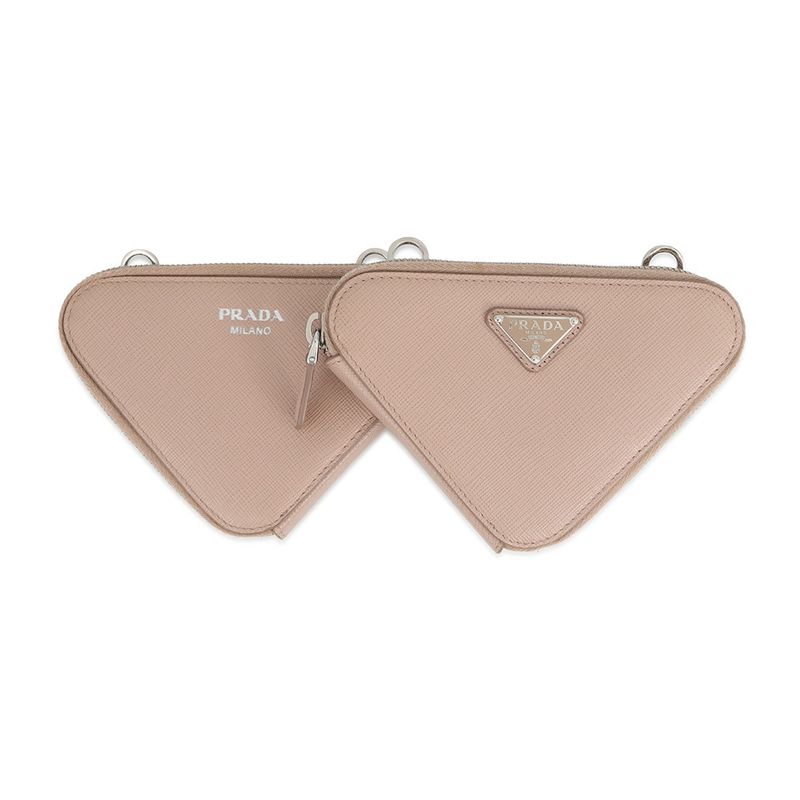 Prada Shoulder Bag Saffiano Triangle Mini Pouch Leather 2-Way Pink Beige