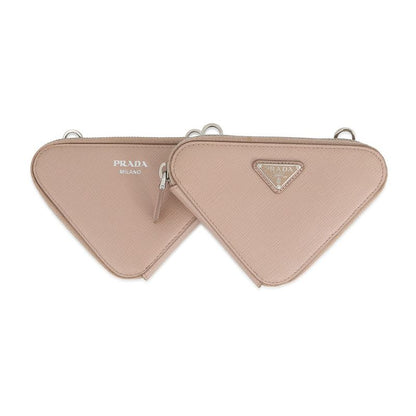 Prada Shoulder Bag Saffiano Triangle Mini Pouch Leather 2-Way Pink Beige
