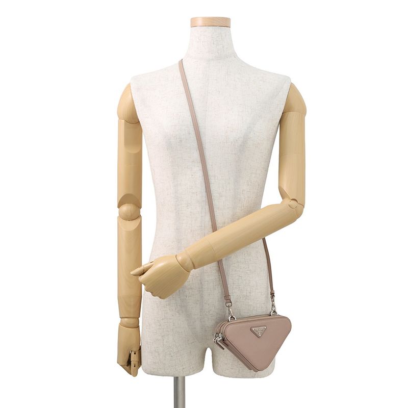 Prada Shoulder Bag Saffiano Triangle Mini Pouch Leather 2-Way Pink Beige