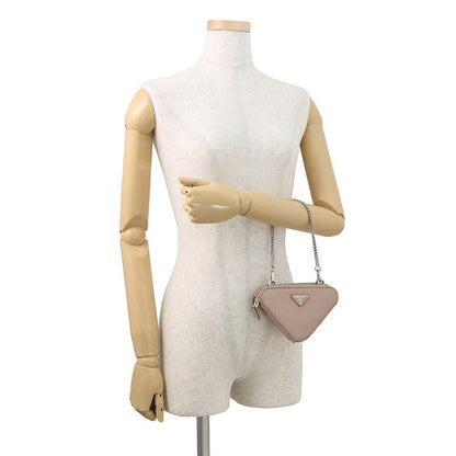 Prada Shoulder Bag Saffiano Triangle Mini Pouch Leather 2-Way Pink Beige