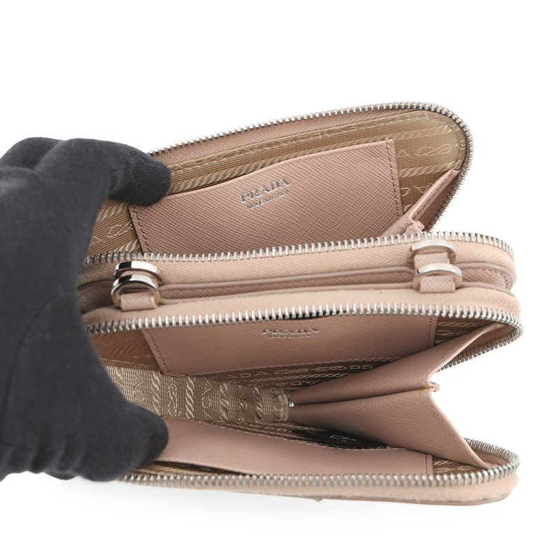 Prada Shoulder Bag Saffiano Triangle Mini Pouch Leather 2-Way Pink Beige