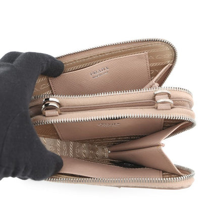 Prada Shoulder Bag Saffiano Triangle Mini Pouch Leather 2-Way Pink Beige
