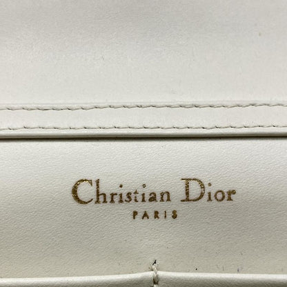 Dior Wallet White Chain Wallet Gold Studs Leather