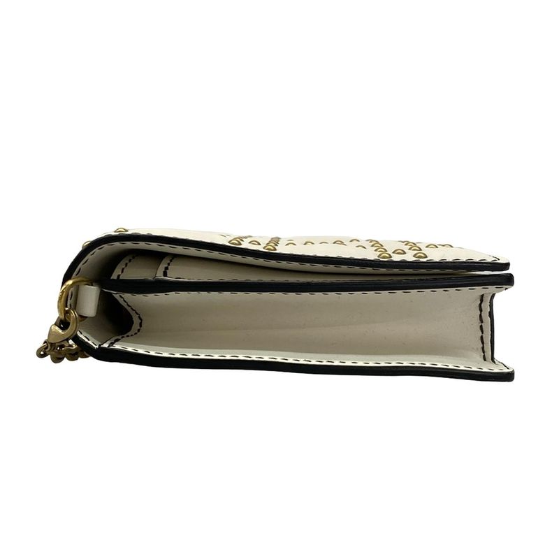 Dior Wallet White Chain Wallet Gold Studs Leather