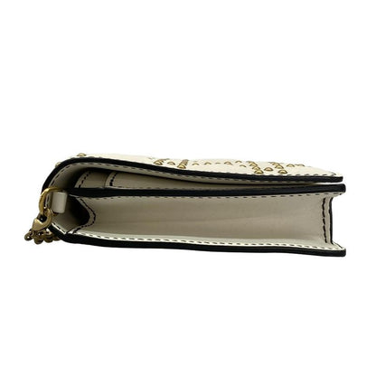 Dior Wallet White Chain Wallet Gold Studs Leather