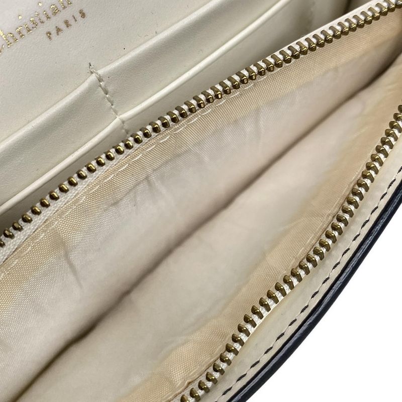 Dior Wallet White Chain Wallet Gold Studs Leather