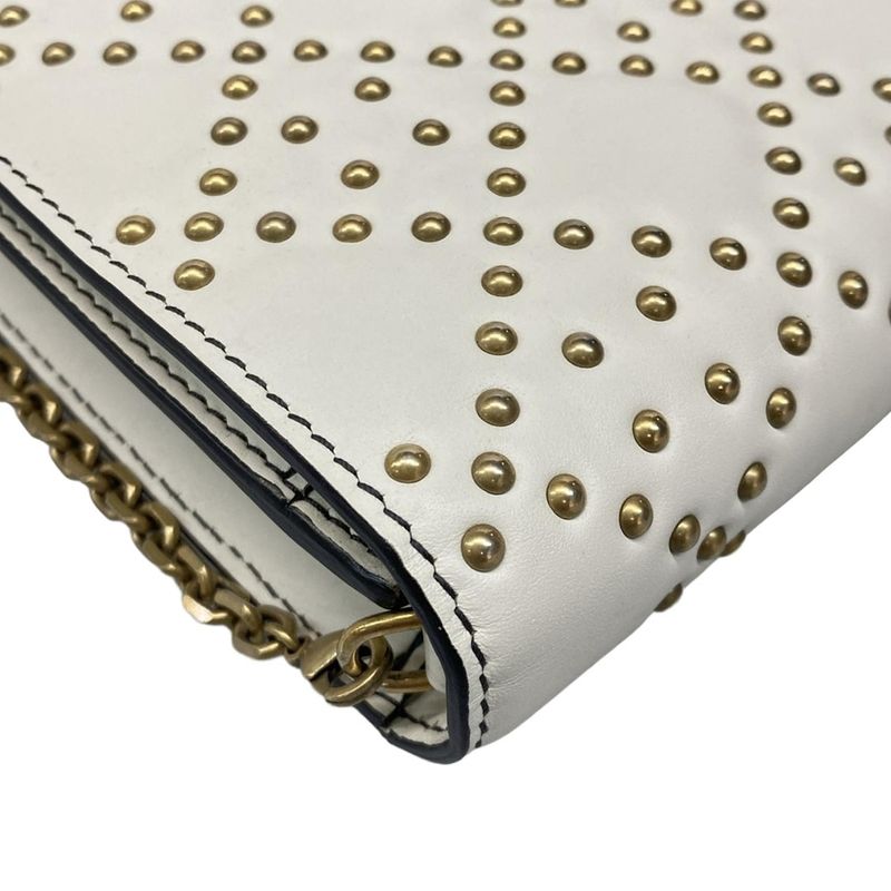 Dior Wallet White Chain Wallet Gold Studs Leather