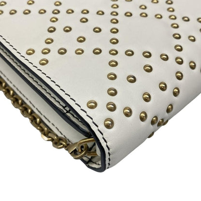 Dior Wallet White Chain Wallet Gold Studs Leather