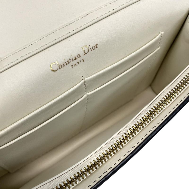 Dior Wallet White Chain Wallet Gold Studs Leather