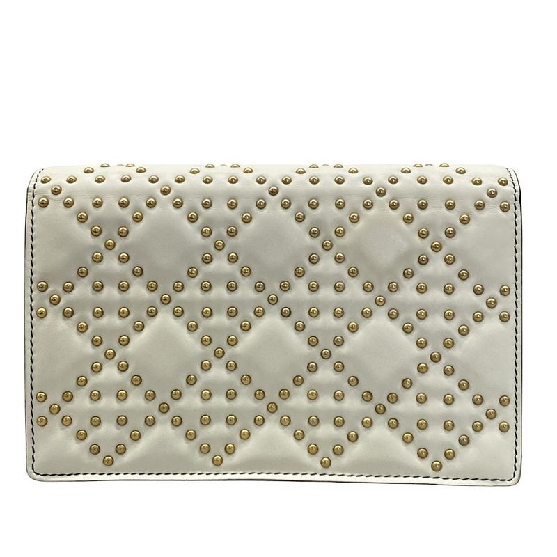 Dior Wallet White Chain Wallet Gold Studs Leather