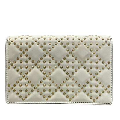 Dior Wallet White Chain Wallet Gold Studs Leather