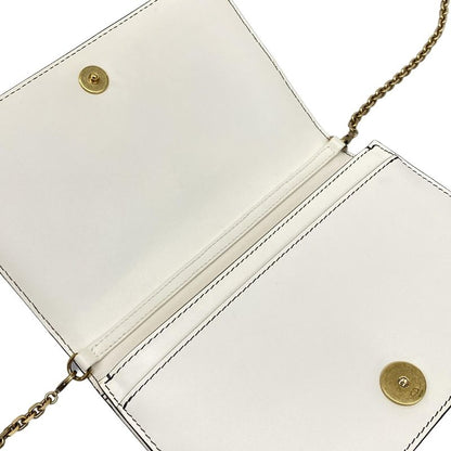 Dior Wallet White Chain Wallet Gold Studs Leather