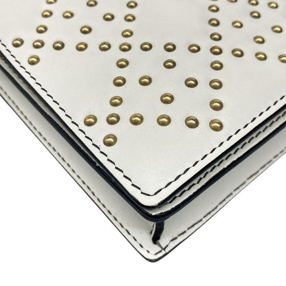 Dior Wallet White Chain Wallet Gold Studs Leather