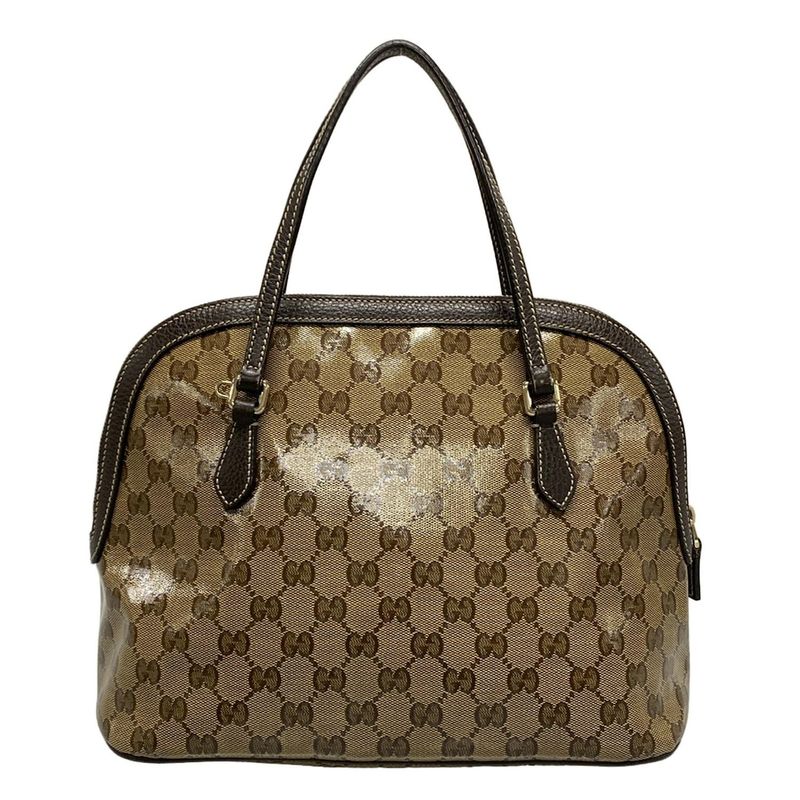 Gucci Handbag Beige Dark Brown Leather