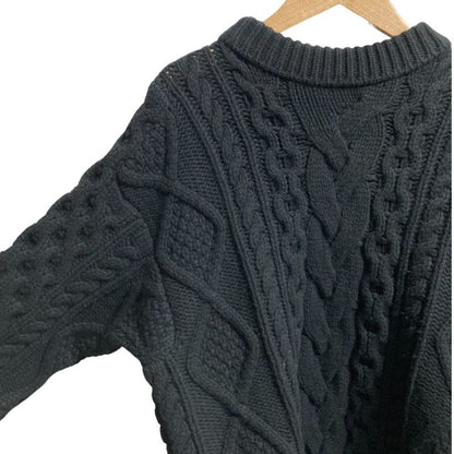 Celine Wool Cashmere Aran Cable Knit Sweater S Black
