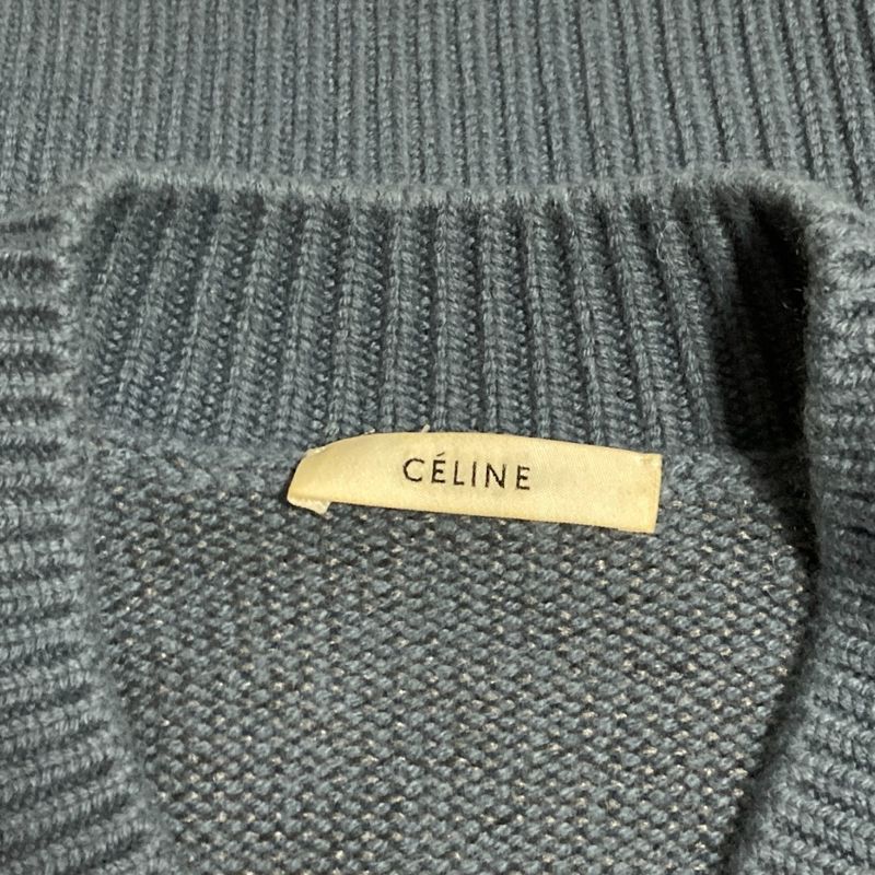 Celine Phoebe Philo Era Cashmere V-neck Chunky Knit Sweater XS Blue