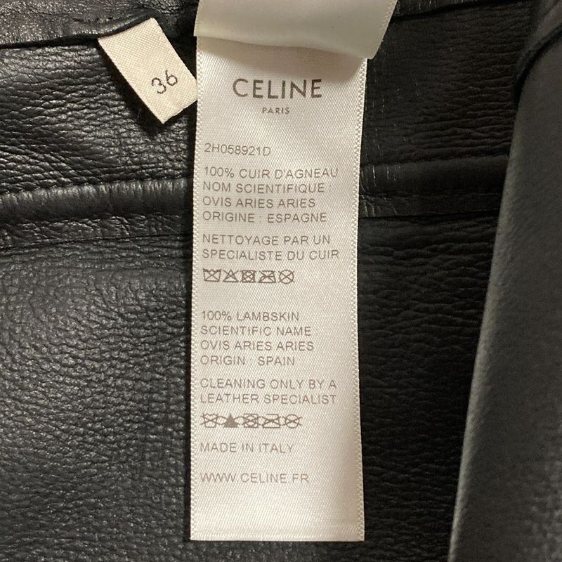 Celine Side Ruffle Leather Skirt 36 Black