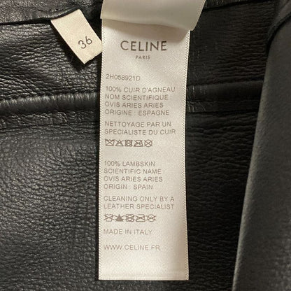 Celine Side Ruffle Leather Skirt 36 Black