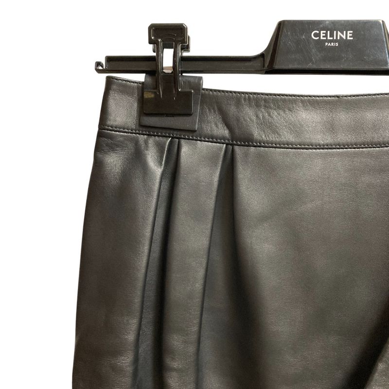 Celine Side Ruffle Leather Skirt 36 Black
