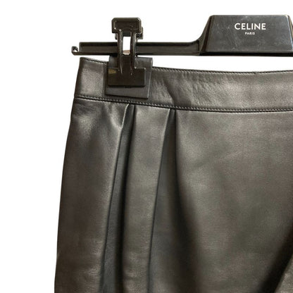Celine Side Ruffle Leather Skirt 36 Black