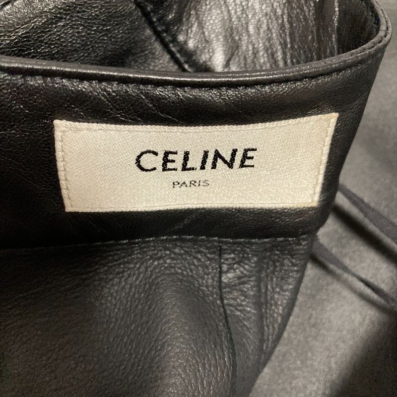 Celine Side Ruffle Leather Skirt 36 Black