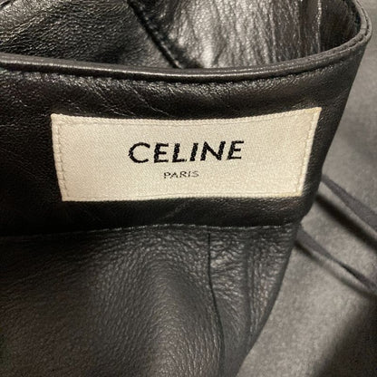 Celine Side Ruffle Leather Skirt 36 Black